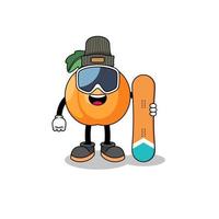 desenho de mascote do jogador de snowboard de damasco vetor