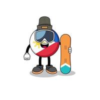 desenho de mascote do jogador de snowboard da bandeira das Filipinas vetor