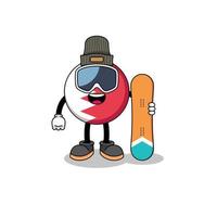 desenho de mascote do jogador de snowboard de bandeira do bahrein vetor