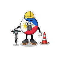 desenho de personagem da bandeira filipinas trabalhando na construção de estradas vetor