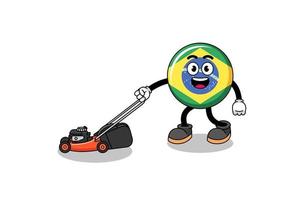 ilustração da bandeira do brasil desenho animado segurando o cortador de grama vetor