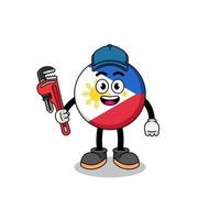 desenho animado de ilustração de bandeira filipinas como encanador vetor