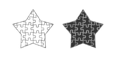 quebra-cabeça em forma de estrela. um quebra-cabeça desenhado à mão. ilustração vetorial vetor