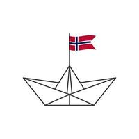 ícone do barco de papel. um barco com a bandeira da noruega. ilustração vetorial vetor