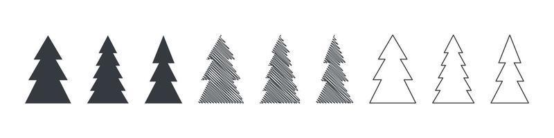 ícones da árvore de Natal. elementos para o projeto de natal. árvores de natal em estilos diferentes. ilustração vetorial vetor