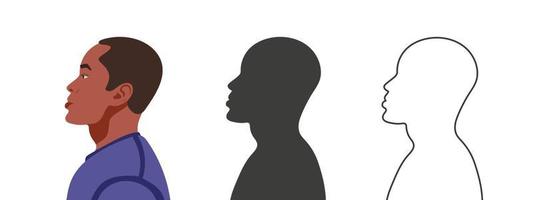 rosto humano do lado. silhuetas de pessoas em três estilos diferentes. perfil de um rosto. ilustração vetorial vetor