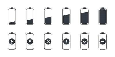 conjunto de ícones de carregamento. indicador de carregamento do telefone. a bateria está carregando sinais. ícones de status de carregamento da bateria. ilustração vetorial vetor