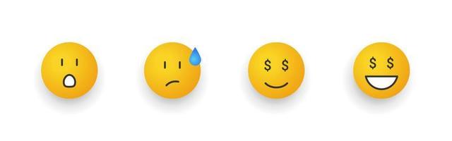 sorrisos de emoticon. conjunto de emoji de desenho animado. rostos sorridentes com emoções diferentes. ilustração vetorial vetor