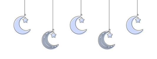 lua e estrela em um estilo de linha única. elementos de natal ou ano novo. ilustração vetorial vetor