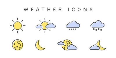 ícones do tempo. sinais de sol lua com nuvens. elementos de ícones de meteorologia. ícones da web do tempo em estilo moderno. ilustração vetorial vetor