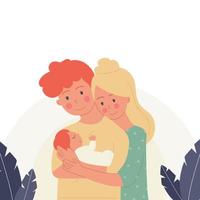 um casal homem e mulher segurando um bebê, uma criança vetor