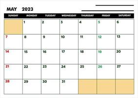 calendário a4 para agenda ou agenda maio 2023 vetor