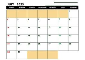 calendário a4 para agenda ou agenda julho 2023 vetor