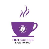 ilustração do emblema do logotipo da cafeteria na cor roxa. um símbolo de xícara de café com fumaça ondulante. ícone da xícara de café no formato eps10 com cor roxa. ícone editável. vetor