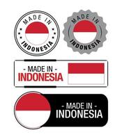 conjunto de rótulos feitos na indonésia, logotipo, bandeira da indonésia, emblema de produto da indonésia vetor