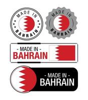 conjunto de rótulos feitos no bahrein, logotipo, bandeira do bahrein, emblema de produto do bahrein vetor