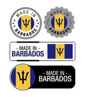 conjunto de rótulos feitos em barbados, logotipo, bandeira de barbados, emblema de produto de barbados vetor