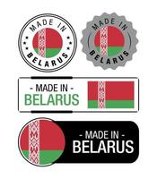 conjunto de rótulos feitos na bielorrússia, logotipo, bandeira da bielorrússia, emblema de produto da bielorrússia vetor