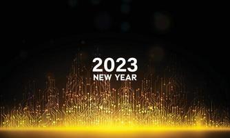 ano novo 2023 em fundo de efeito de raios de luz abstratos e dourados. vetor