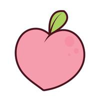 vetor de desenhos animados de pêssego. doodle pêssego com ícone de folhas. fruta de pêssego em forma de coração isolada no fundo branco. fazenda, comida natural, frutas frescas.