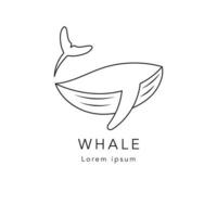 inspiração de vetor de ícone de logotipo de baleia simples monolinha, modelo de design de logotipo de baleia de linha vetor moderno