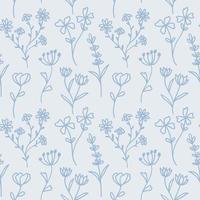 padrão de vetor floral azul com rabiscos de flores desenhadas à mão
