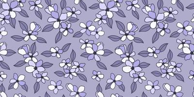 padrão floral azul, fundo de repetição de vetor desenhado à mão, papel de parede de primavera perfeito de flores ilustradas.