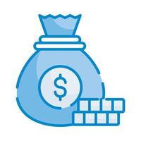 ilustração de estilo de vetor de saco de dinheiro. ícone de cor azul de negócios e finanças.