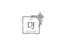 monograma de beleza dj inicial e design de logotipo elegante, logotipo de caligrafia da assinatura inicial, casamento, moda, floral e botânico com modelo criativo. vetor