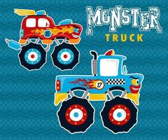 desenho animado de corrida de caminhão monstro. ilustração de desenho vetorial vetor