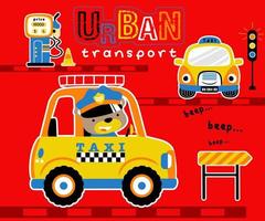 ilustração vetorial de urso dirigindo táxi, desenhos animados de elementos de tráfego vetor
