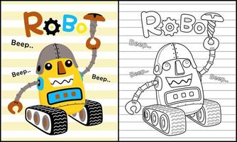 livro de colorir de desenho animado de robô engraçado em fundo listrado vetor
