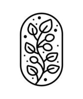folhas de chá vetor ramificam azeitonas e linhas abstratas para café ou etiqueta de produto agrícola logotipo ecológico design de planta orgânica. estilo linear do emblema bauer redondo. ícone abstrato vintage para cosméticos de produtos naturais