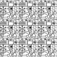 floco de neve de padrão sem emenda do advento do logotipo de natal, caixa de presente, casa, guirlanda, meia e árvore. construtor de vetor de inverno monolinha desenhado à mão para cartão de felicitações, convite
