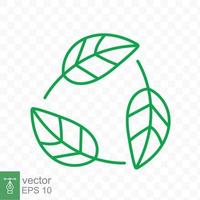 ícone de reciclagem. logotipo do círculo de folha verde, símbolo de embalagem gratuita de plástico reciclável biodegradável, modelo de produto ecológico. ilustração vetorial isolada em fundo transparente. eps 10. vetor