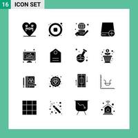 pacote de interface do usuário de 16 glifos sólidos básicos de dispositivos manuais de movimentação de crescimento adicionam elementos de design de vetores editáveis