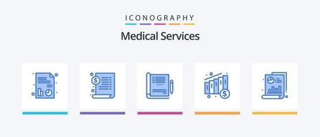 pacote de ícones azul 5 de serviços médicos, incluindo gráfico. bar. cuidados de saúde. médico. gráfico. design de ícones criativos vetor