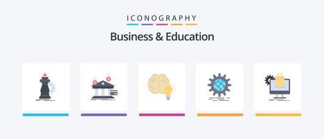 pacote de ícones plana 5 de negócios e educação, incluindo globo. internacional. financeiro. lâmpada. cérebro. design de ícones criativos vetor