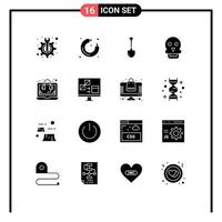 conjunto de 16 sinais de símbolos de ícones de interface do usuário modernos para consulta médica showel caveira da morte cavando elementos de design de vetores editáveis