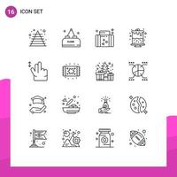 grupo de 16 contornos de sinais e símbolos para elementos de design de vetores editáveis de vela de férias de parte de mão