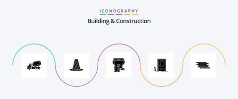 pacote de ícones de construção e glifo 5, incluindo madeira. porta. roadblock. escovar. balde vetor