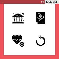 conjunto de glifos sólidos de interface móvel de 4 pictogramas de elementos de design de vetores editáveis de documento do governo médico doméstico do banco
