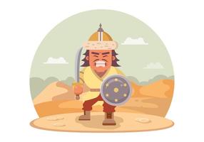 Guerreiro mongol irritado com uma espada vetor