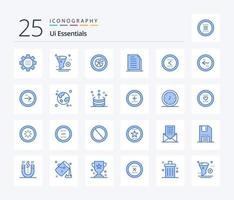 pacote de ícones de 25 cores azuis essenciais da interface do usuário, incluindo documentos. cópia de. remover. relatório. diagrama vetor