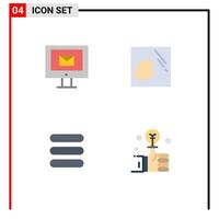 conjunto de pictogramas de 4 ícones planos simples de elementos de design de vetores editáveis de bulbo de mão de serviço de tarefa de computador