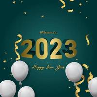 feliz ano novo celebração 2023 com letras de tipografia. ilustração vetorial, texto e número vetor