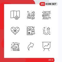 conjunto de 9 sinais de símbolos de ícones de interface do usuário modernos para oferta promocional de presente financeiro favorito elementos de design de vetores editáveis de amor