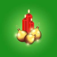 bolas de natal, presentes, árvores de natal e velas acesas. decorações festivas e itens para qualquer ano novo, decoração de fundo de natal vetor