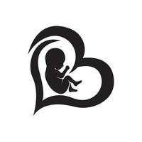 mãe grávida e logotipo do ícone do feto, design vetorial vetor
