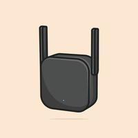 extensor de alcance wi-fi preto com pequenas antenas conectadas a uma tomada elétrica. ilustração vetorial vetor